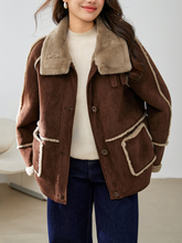 Ladies' leather suede collar jacket